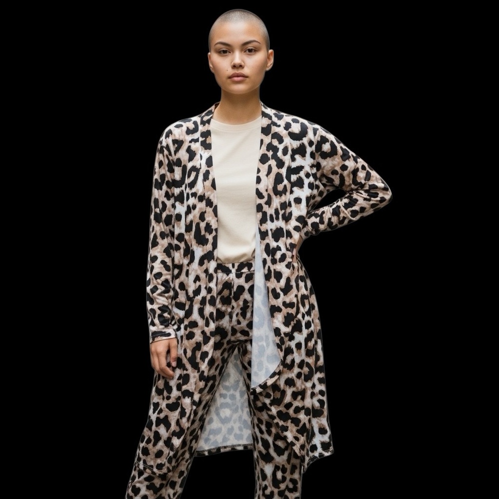 Leopard Print Cardigan and Pants Set
